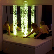 children playing with green light bubble tubes